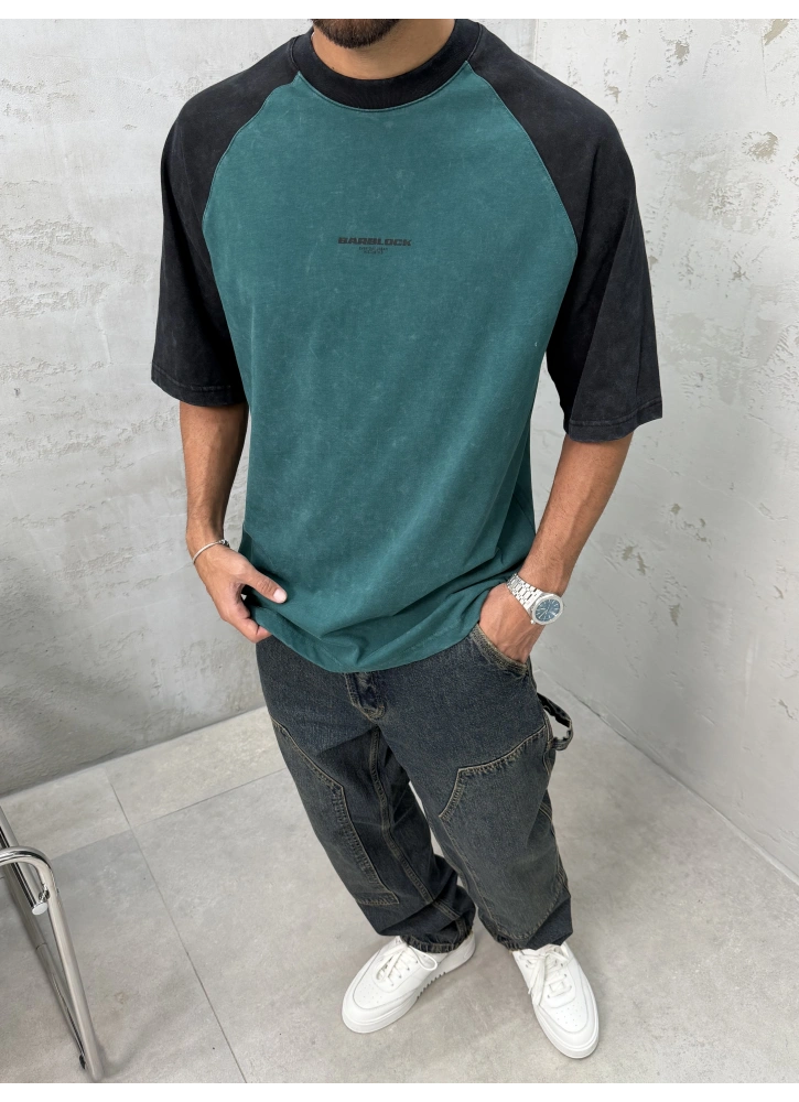 Barblock Yeşil Yıkamalı Oversize T-shirt