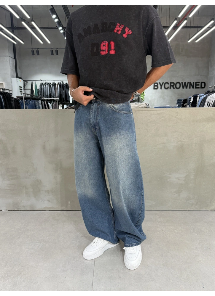 Mavi Yıkamalı Relaxed Balon Baggy