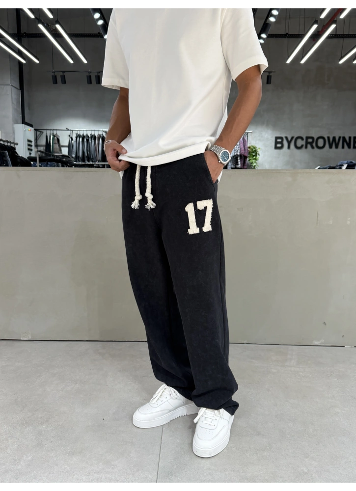 Siyah 17 Yıkamalı Bol Kalıp Eşofman