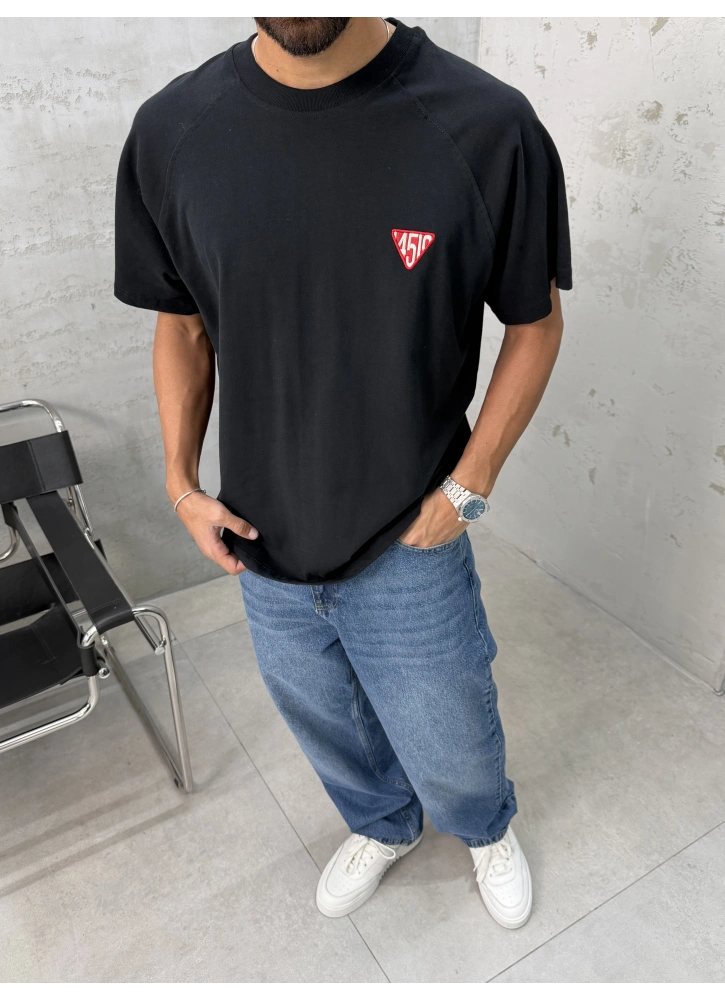 Siyah Süper Minimal Baskılı Oversize T-Shirt