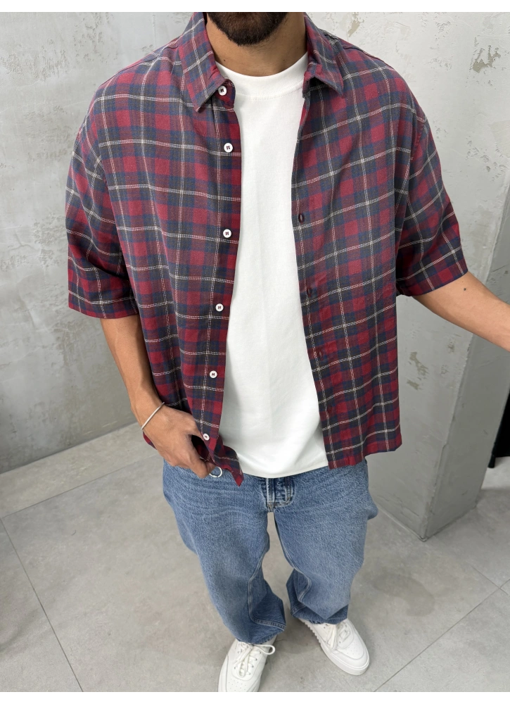 Bordo 08 Kontrast Kısa Kollu Gömlek