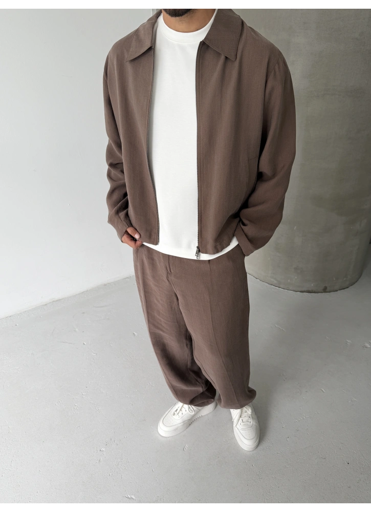 Kahve Premium Tensel Kumaş Ceket Takım