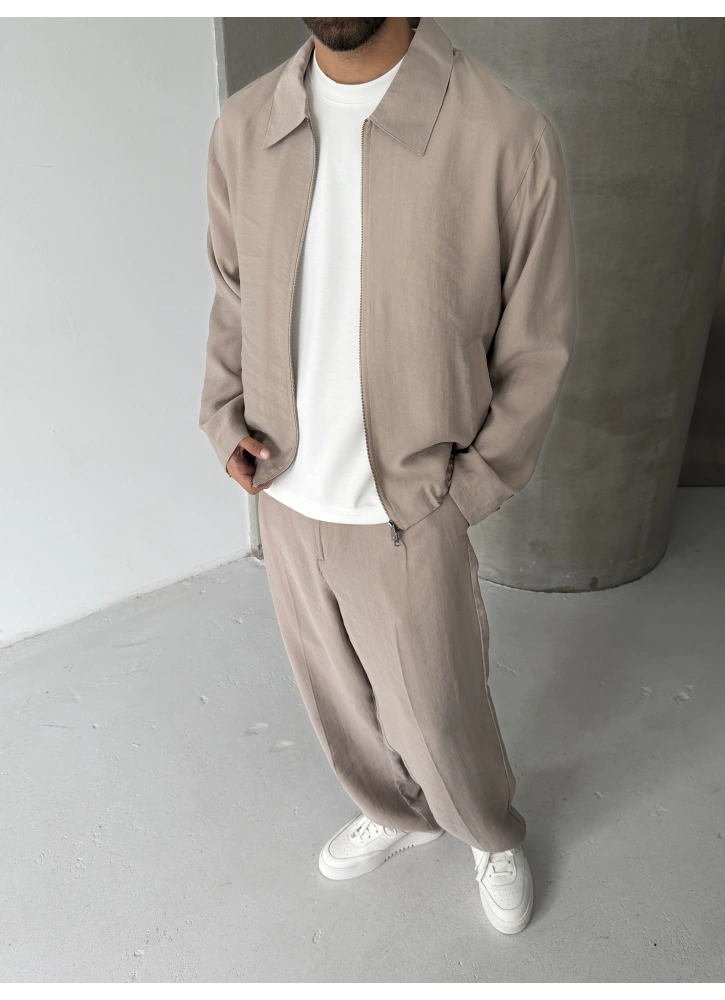 Krem Premium Tensel Kumaş Ceket Takım