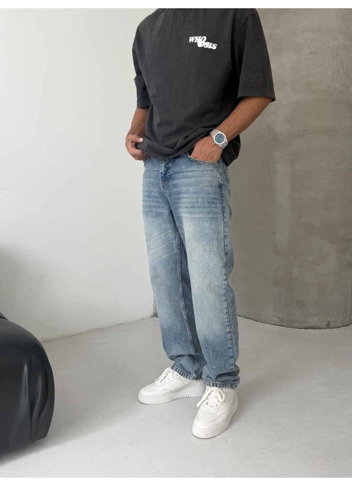 Ice Mavi Eskitme Street Baggy Jean