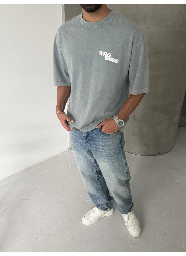 Gri Who Yıkamalı Oversize Tshirt
