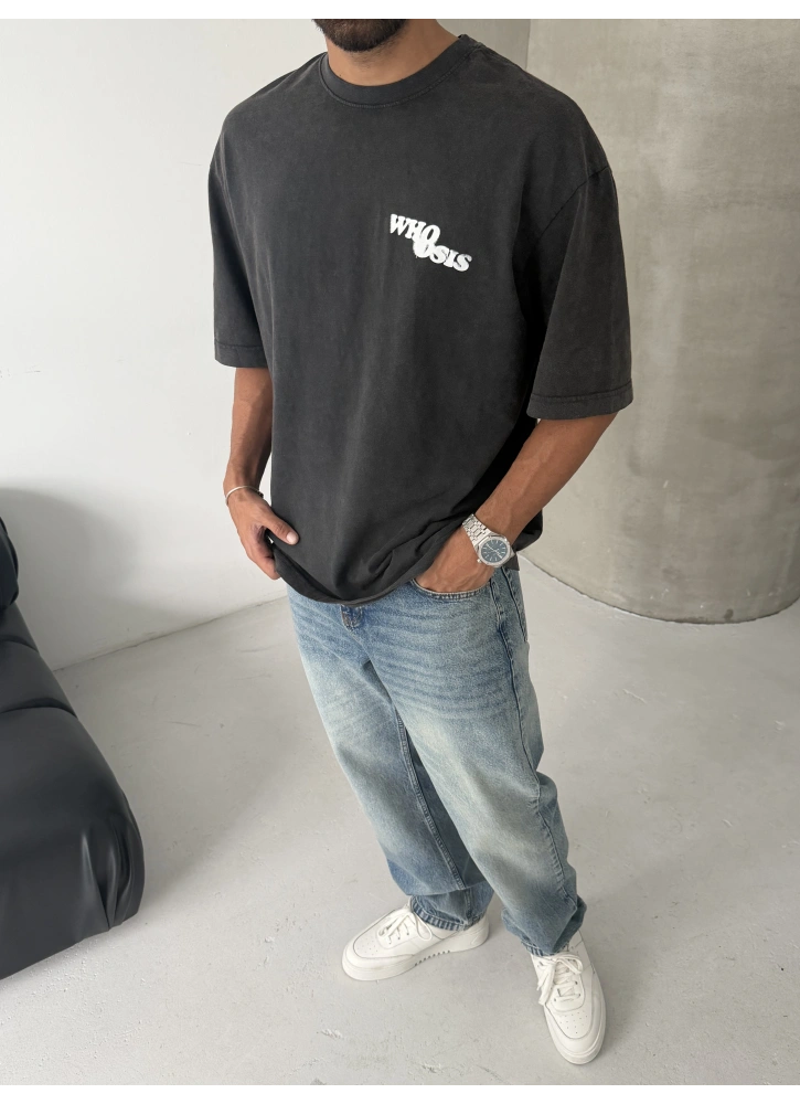 Siyah Who Yıkamalı Oversize Tshirt