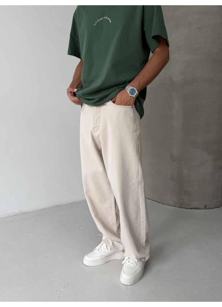 Krem Bol Kalıp Baggy Jean