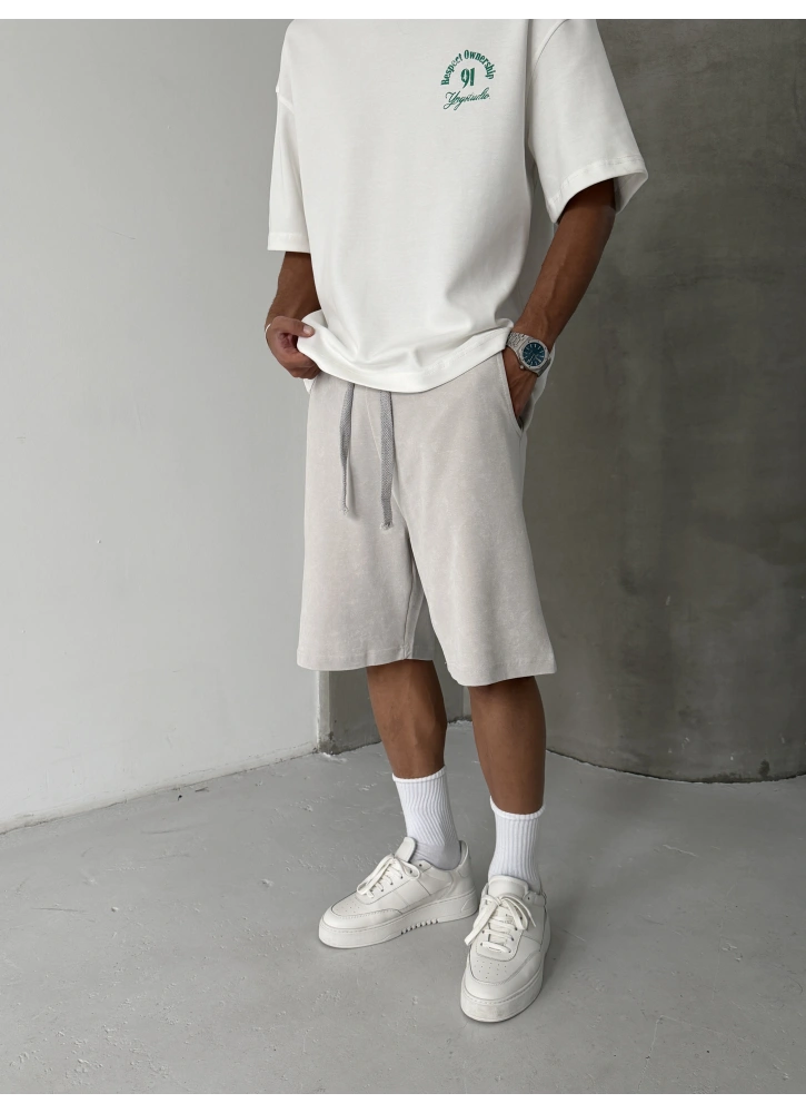 Ice Gri Yıkamalı Bol Kalıp Şort