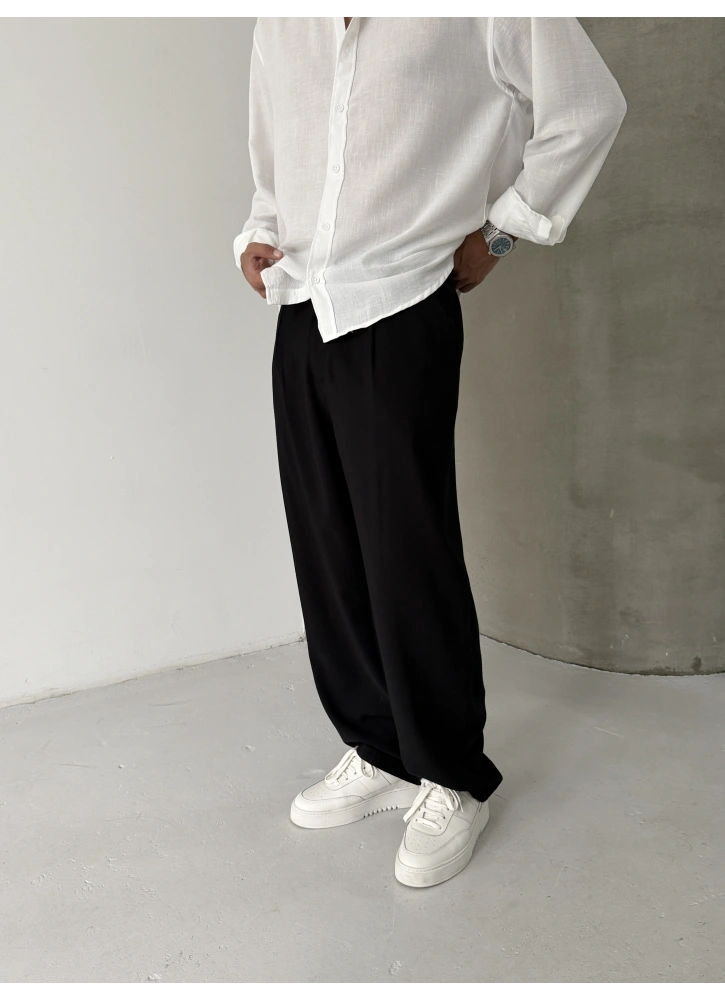 Siyah Premium Pileli Bol Kalıp Kumaş Baggy