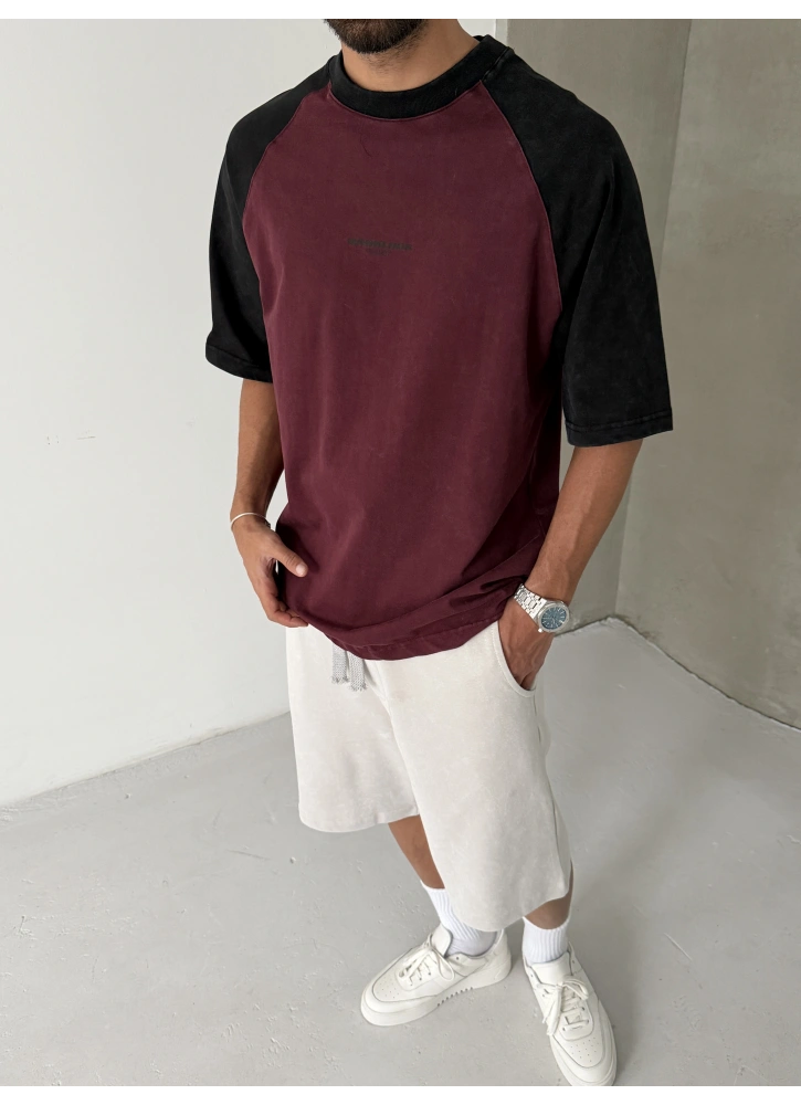 Barblock Bordo Yıkamalı Oversize T-shirt
