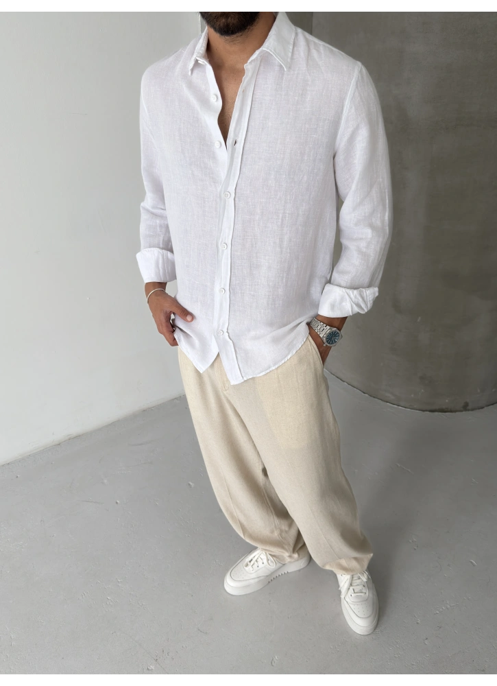 Beyaz Premium %100 Keten Gömlek