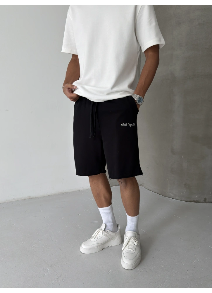 Siyah City Basic Bol Kalıp Şort