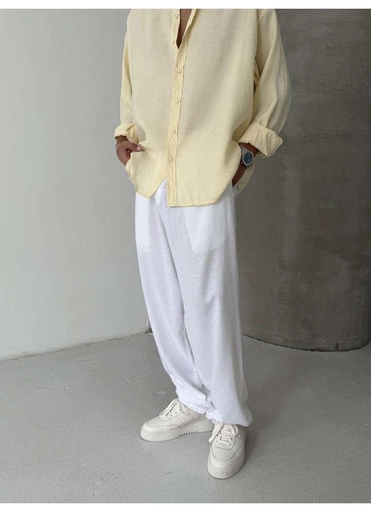 Beyaz Premium Keten Bol Kalıp Baggy