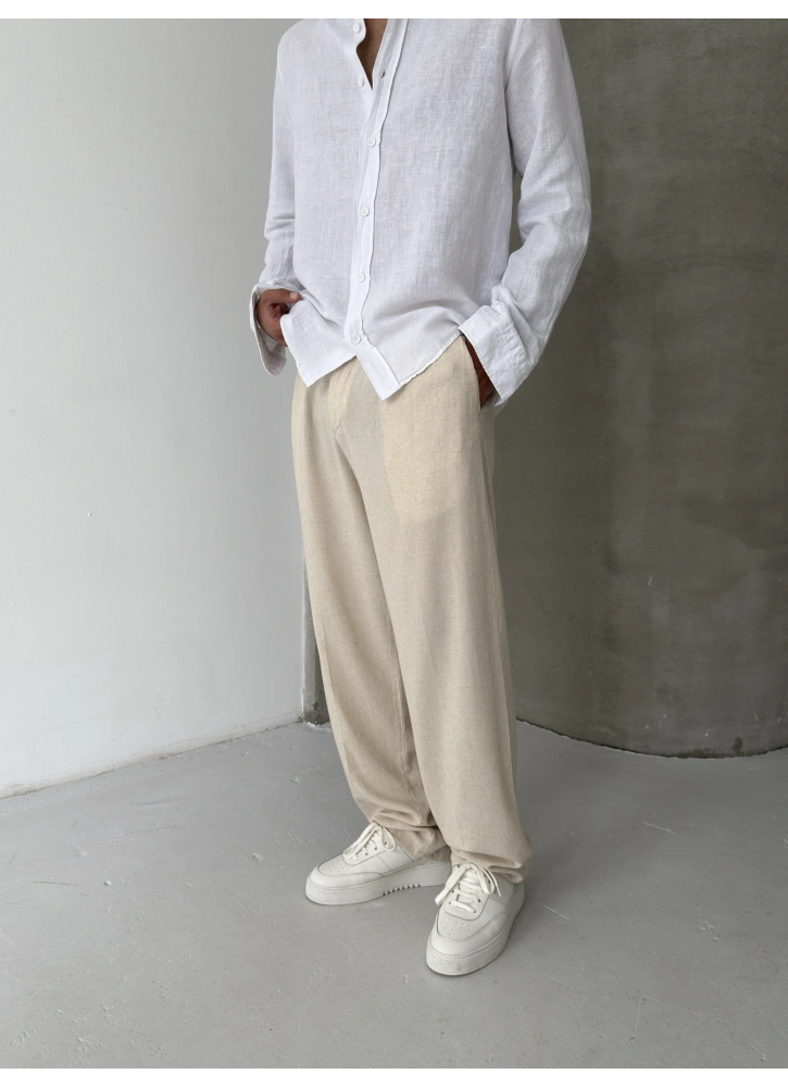 Krem Premium Keten Bol Kalıp Baggy