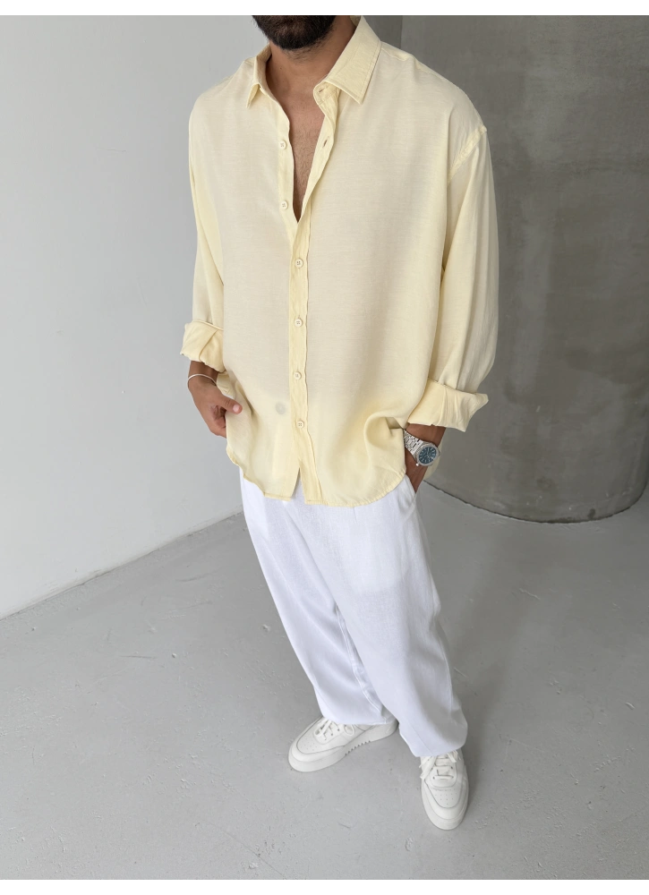 Sarı Premium Modal Kumaş Oversize Gömlek