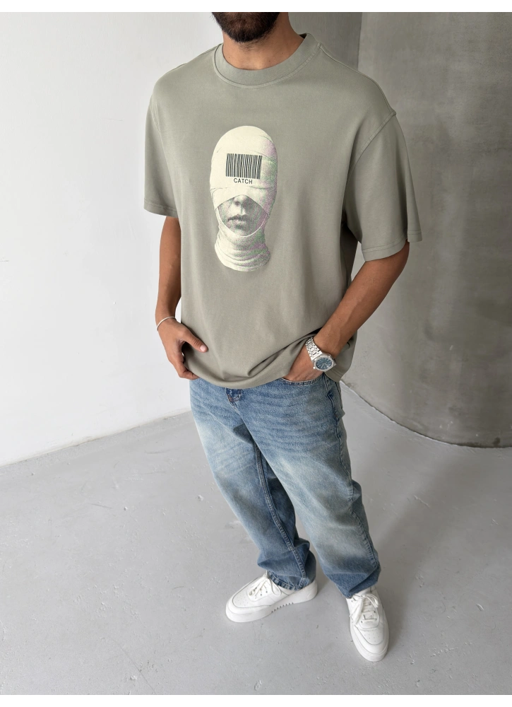 Haki Mumya Baskılı Oversize T-shirt