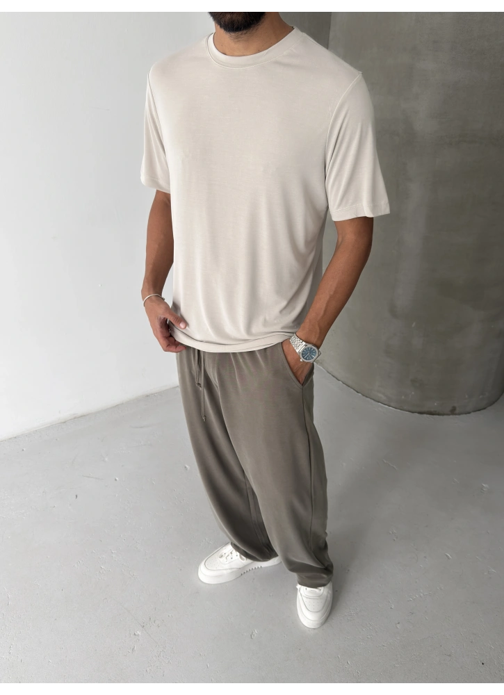 Krem Modal Kumaş Regular T-shirt