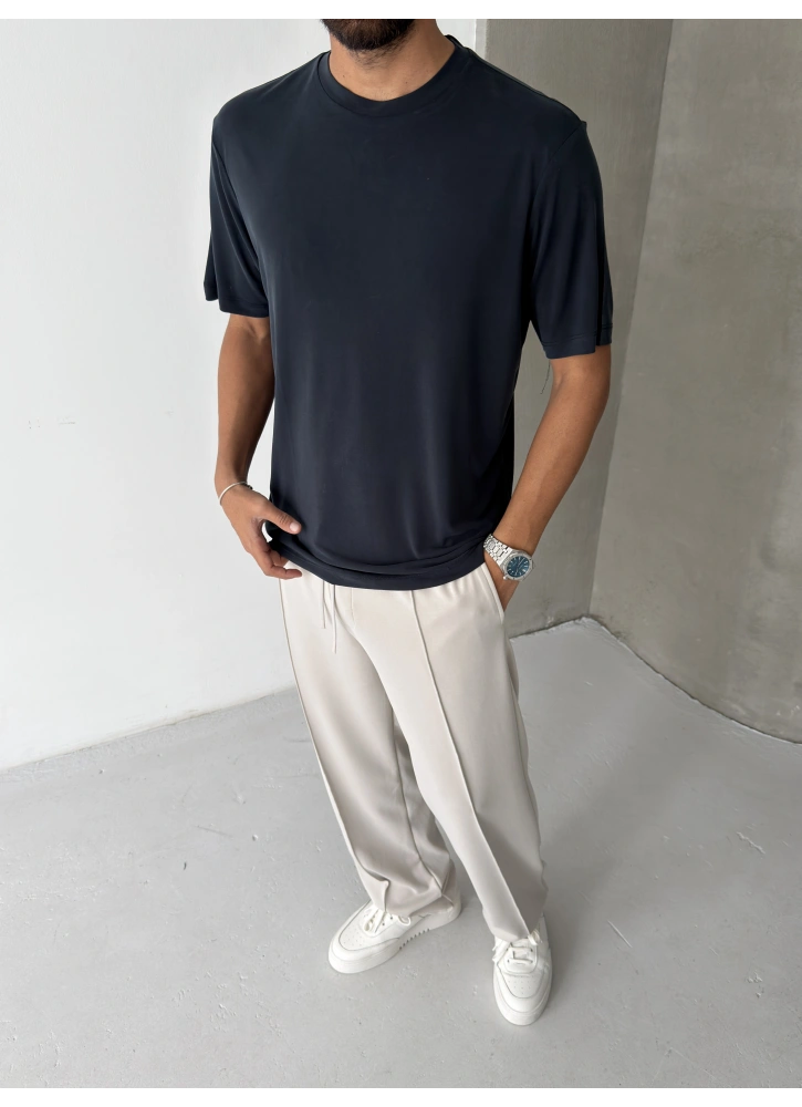 Siyah Modal Kumaş Regular T-shirt