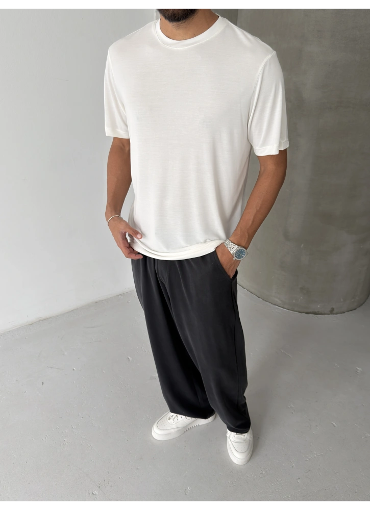 Beyaz Modal Kumaş Regular T-shirt