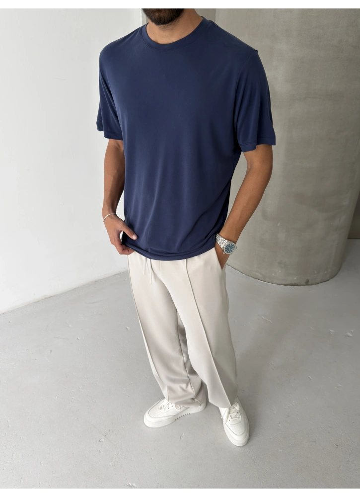 Lacivert Modal Kumaş Regular T-shirt