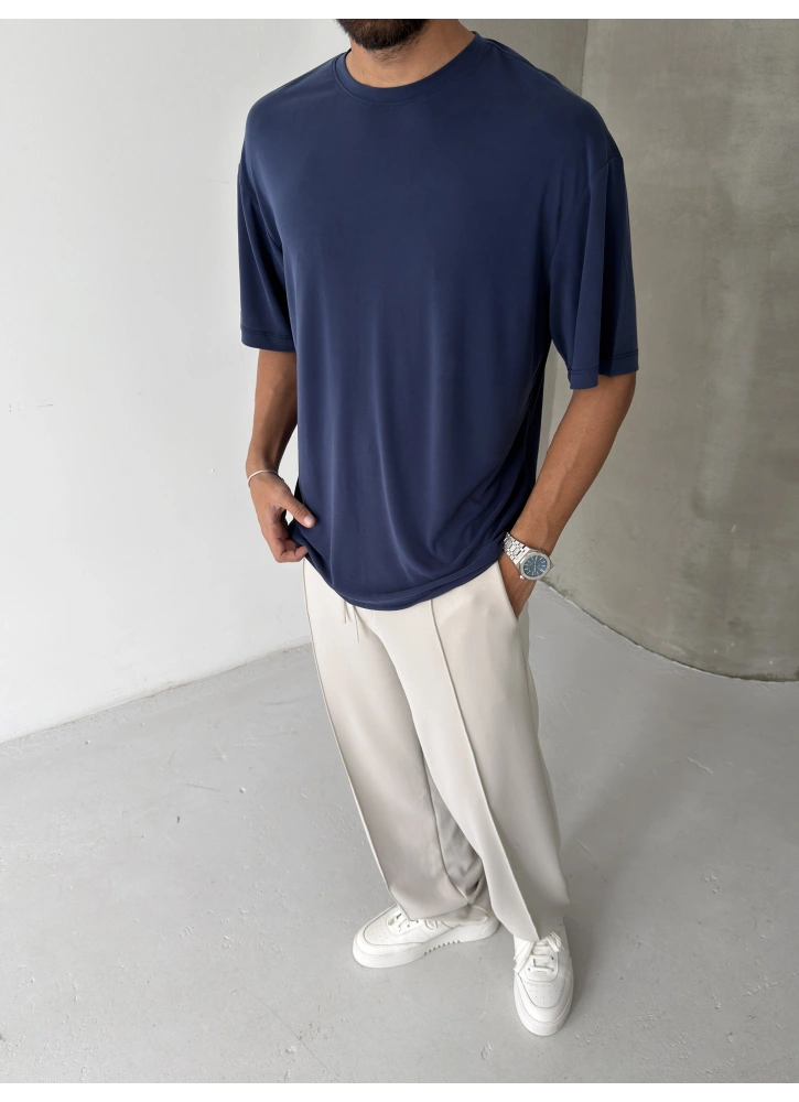 Lacivert Modal Kumaş Oversize T-shirt