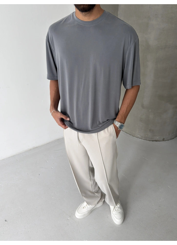 Gri Modal Kumaş Oversize T-shirt