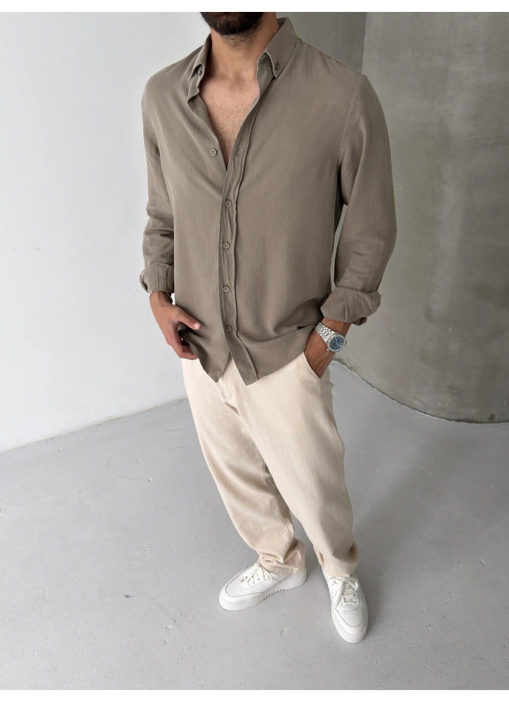 Haki %100 Tensel Kumaş Gömlek