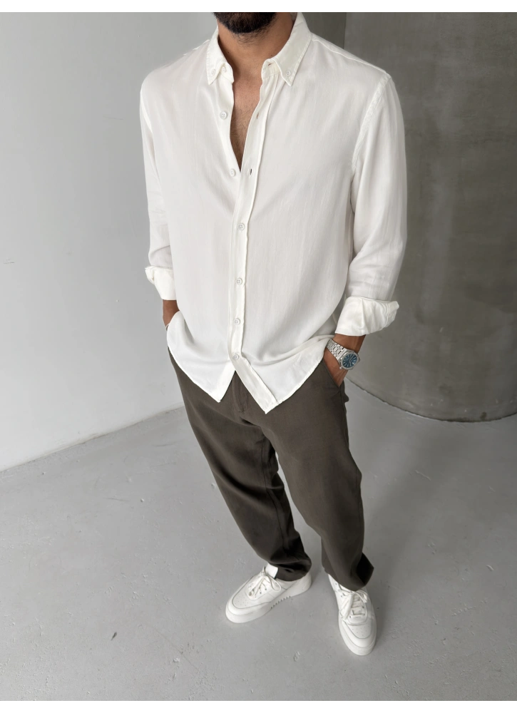 Beyaz %100 Tensel Kumaş Gömlek