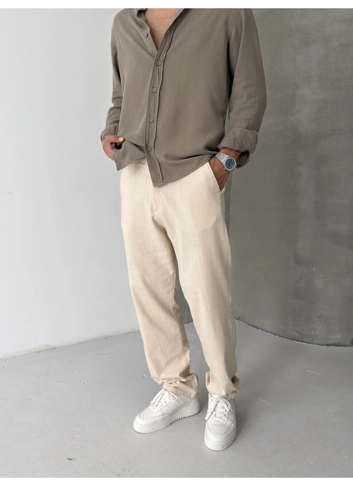 Krem Regular Kalıp Keten Baggy
