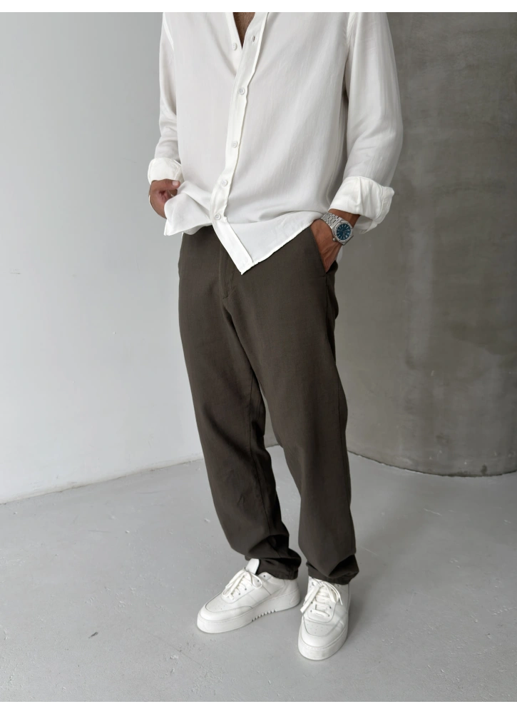 Haki Regular Kalıp Keten Baggy