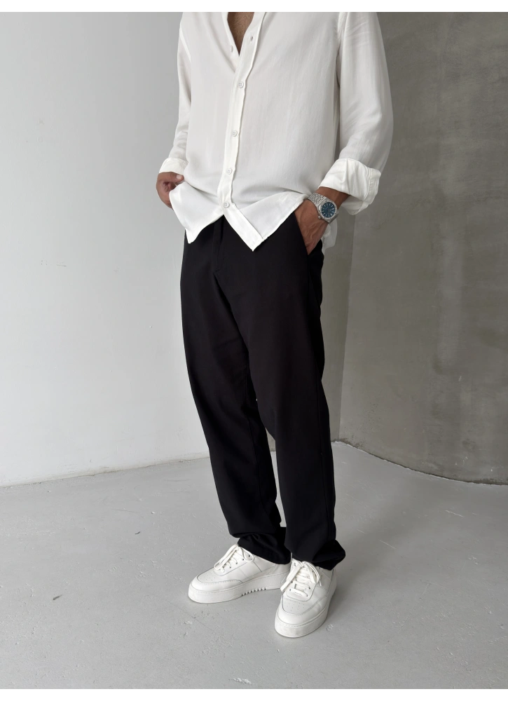 Siyah Regular Kalıp Keten Baggy