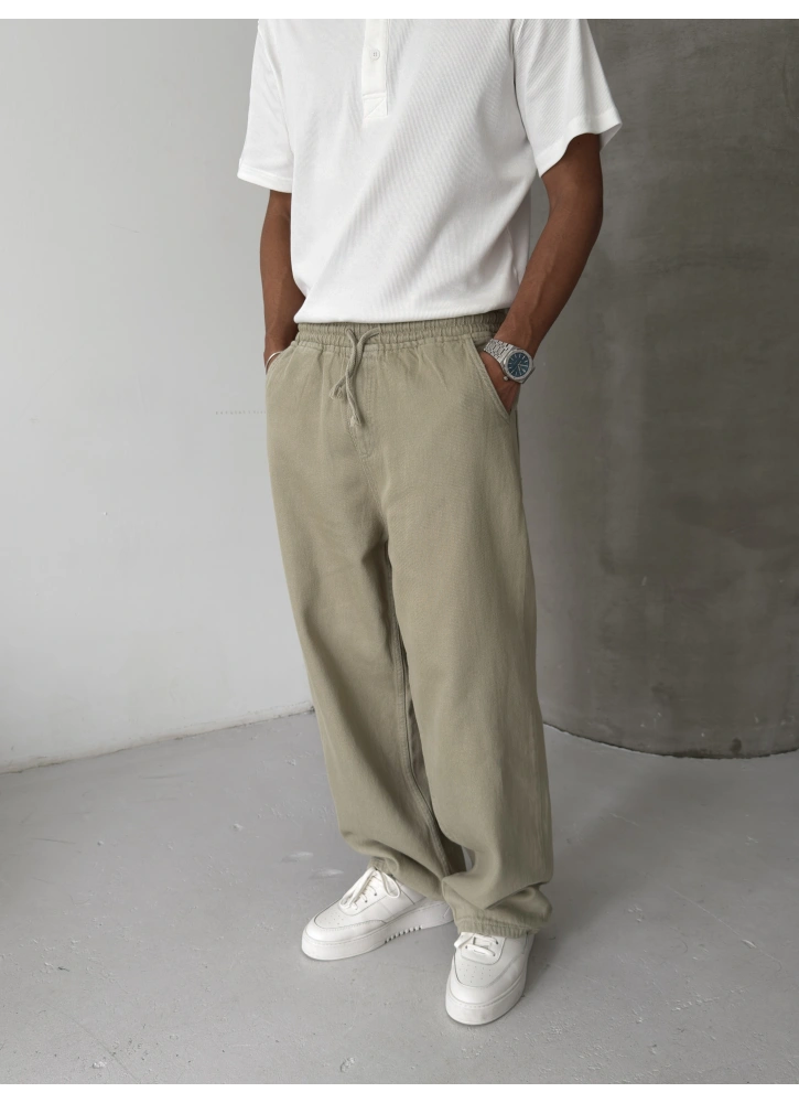 Yeşil Gabardin Ekstra Bol Baggy Pantolon