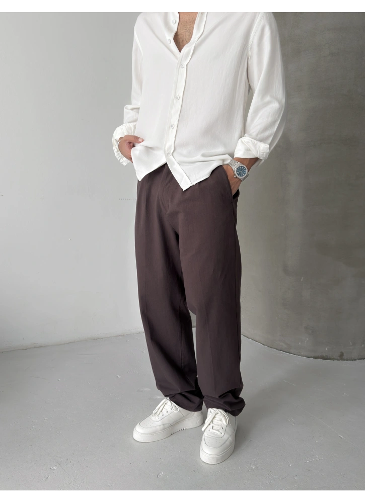 Kahve Premium Linen Kumaş Bol Kalıp Baggy