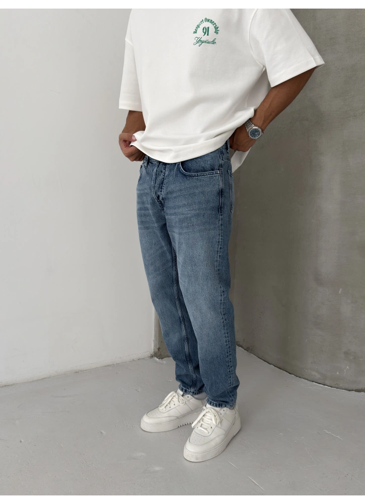 Mavi Yıkamalı Effect Denim Boyfriend Jean