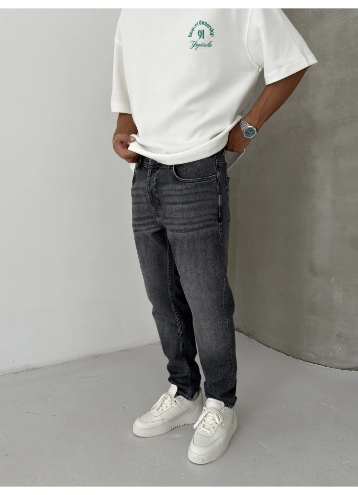 Antrasit Yıkamalı Effect Denim Boyfriend Jean