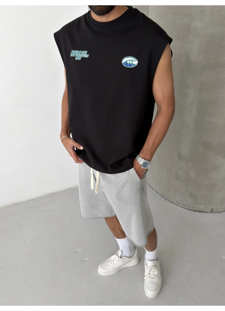 Siyah Baskı Detay Oversize Atlet