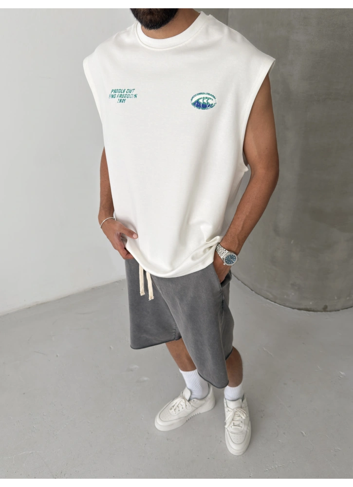 Beyaz Baskı Detay Oversize Atlet