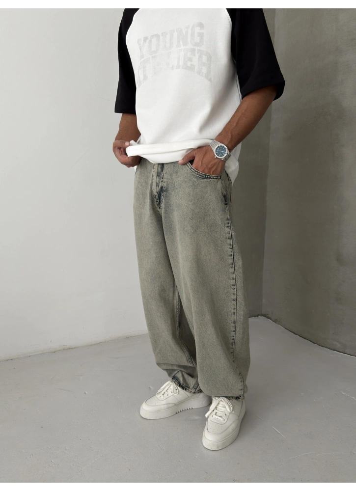 Mavi Eskitme Tokalı Bol Kalıp Baggy