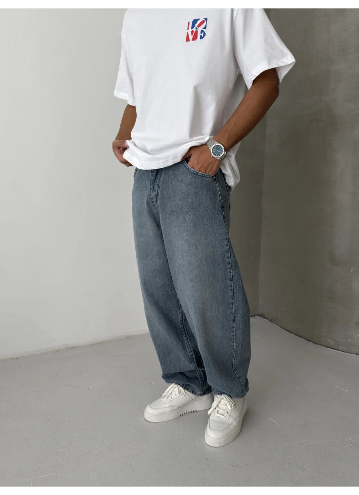 Vintage Mavi Yıkamalı Ekstra Bol Baggy Jean
