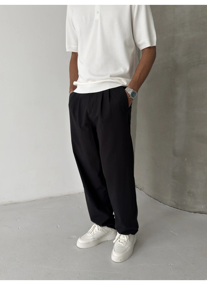 Siyah Premium Linen Kumaş Bol Kalıp Baggy