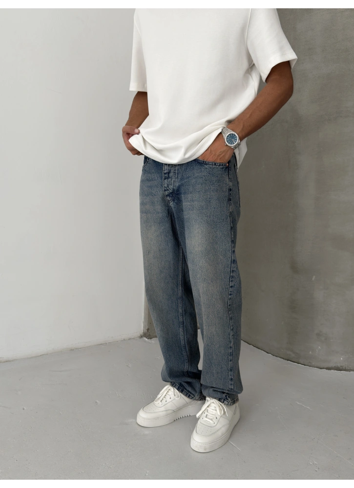 Eskitme Mavi Regular Baggy Jeans