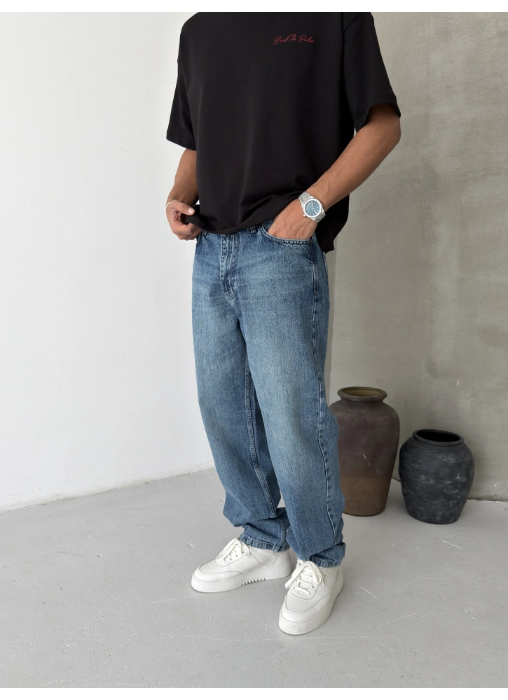 Mavi Yıkamalı Street Baggy Jean