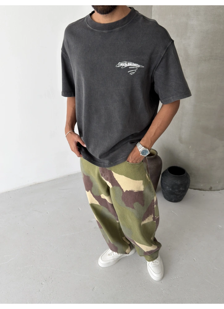 Antrasit Yıkamalı Stüdio Oversize T-shirt