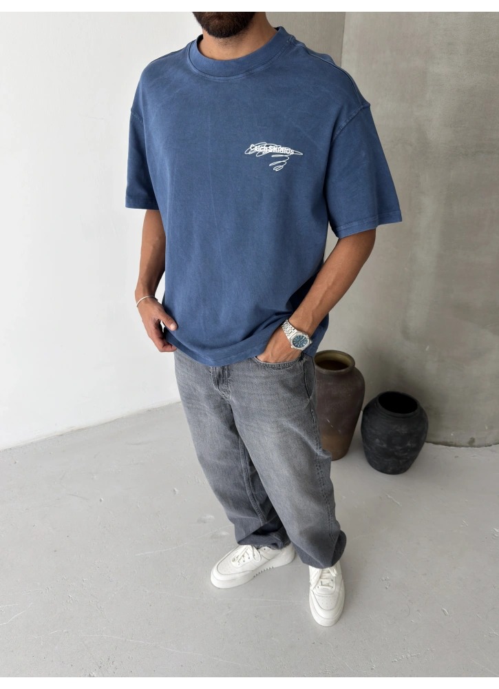 Mavi Yıkamalı Stüdio Oversize T-shirt