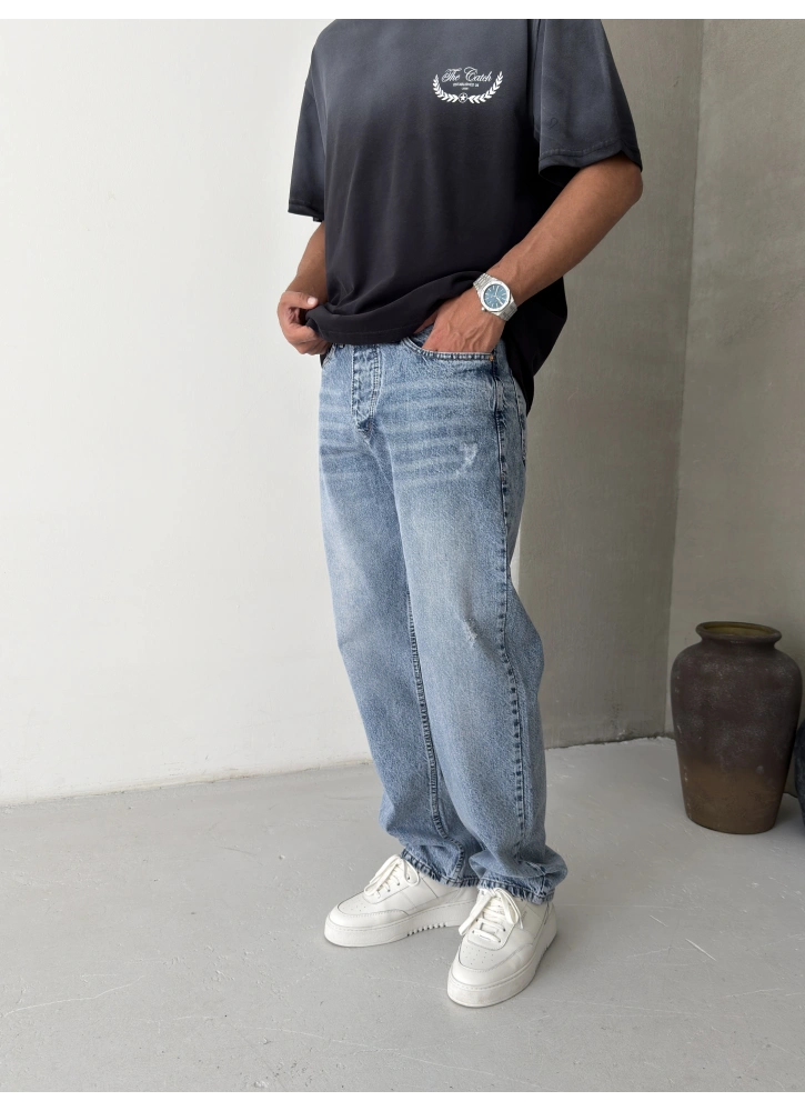 Mavi Yırtık Detay Regular Baggy Jean