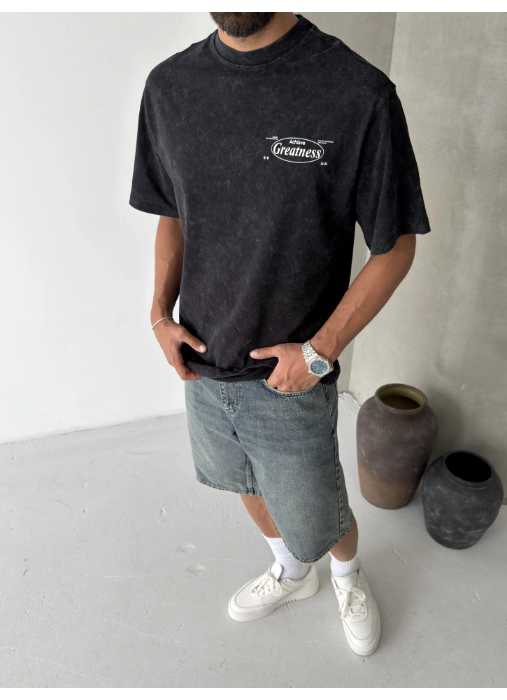 Siyah Yıkamalı Greatness Oversize T-shirt