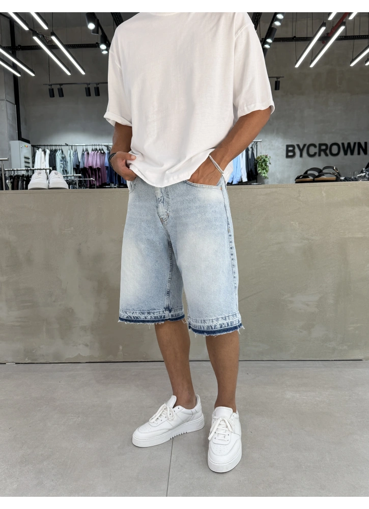 Buz Mavi Denim Baggy Şort