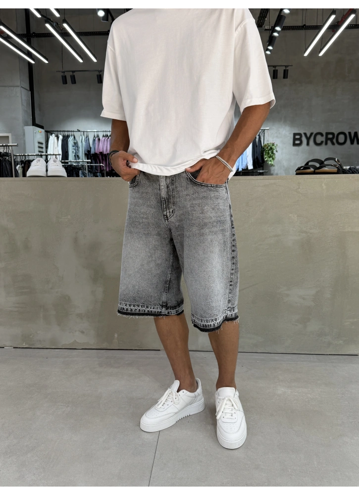 Antrasit Denim Baggy Şort