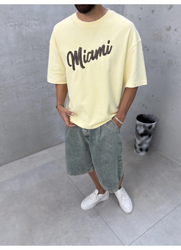Sarı Yıkamalı Miami Oversize T-Shirt