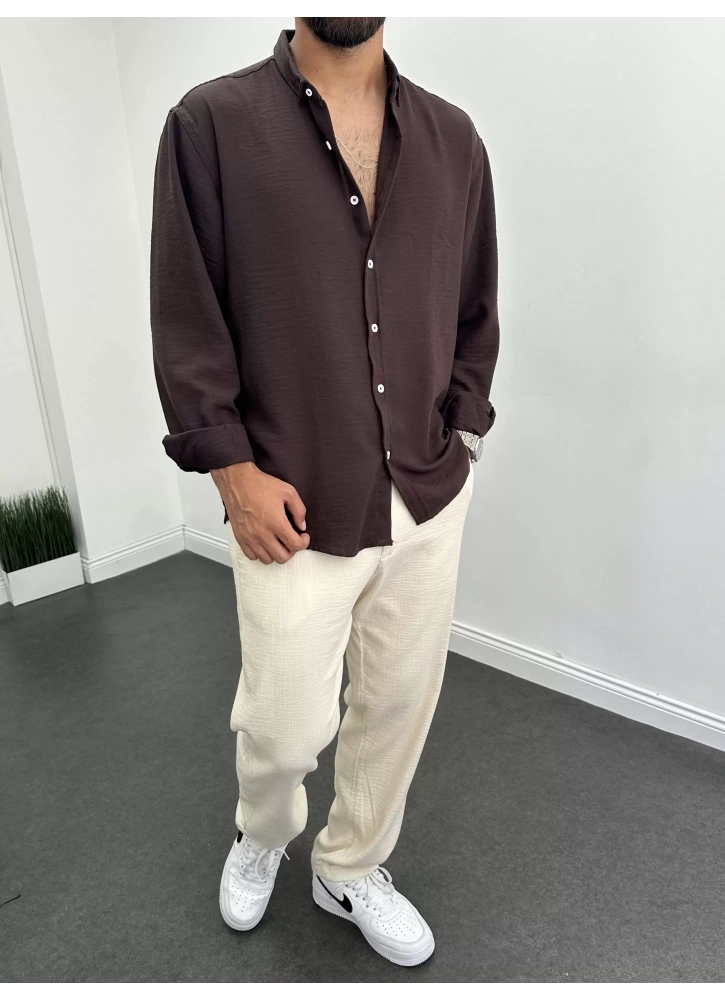 Kahve Premium Oversize Gömlek